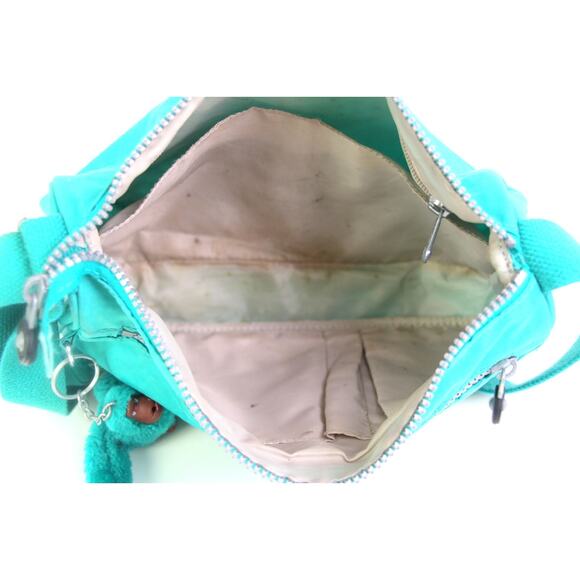 Kipling TURQUOISE NYLON CANVAS STRAP BAG CHARM SHOULDER BAG X-BODY HANDBAG PURSE - Picture 12 of 14